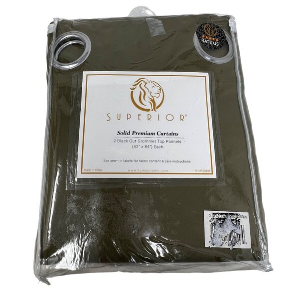 Superior Solid Premium Curtains 42x84 Green Blackout Grommet Top Panels Set Of 2 - Picture 1 of 3